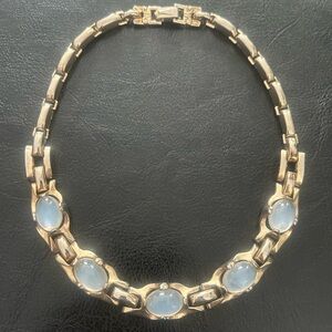 Vintage Barclay faux moonstone & gold tone link choker necklace. Signed.